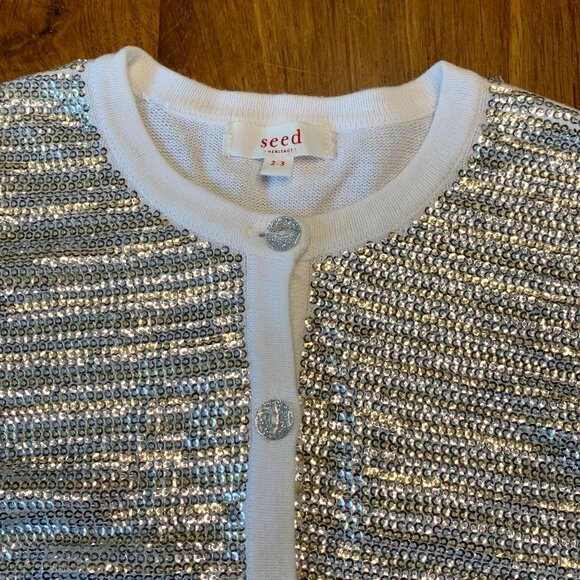 SEED HERITAGE Sparkly Sweater Cardigan Girls 2-3 2T Silver Gold Sequins Toddler - Picture 3 of 8